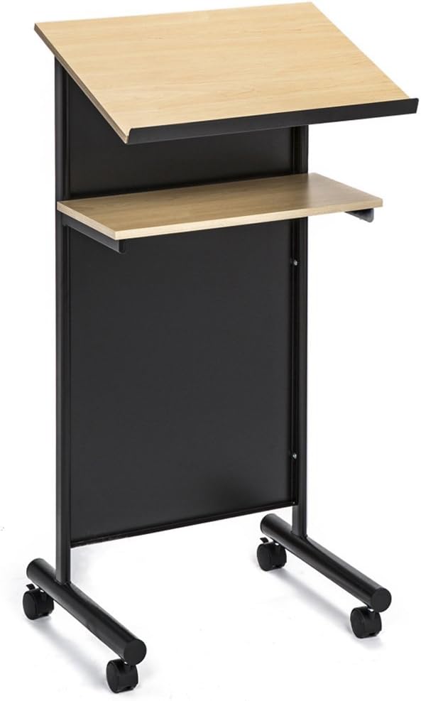 Wheeled Lectern with Storage Shelf Compact Standing Desk