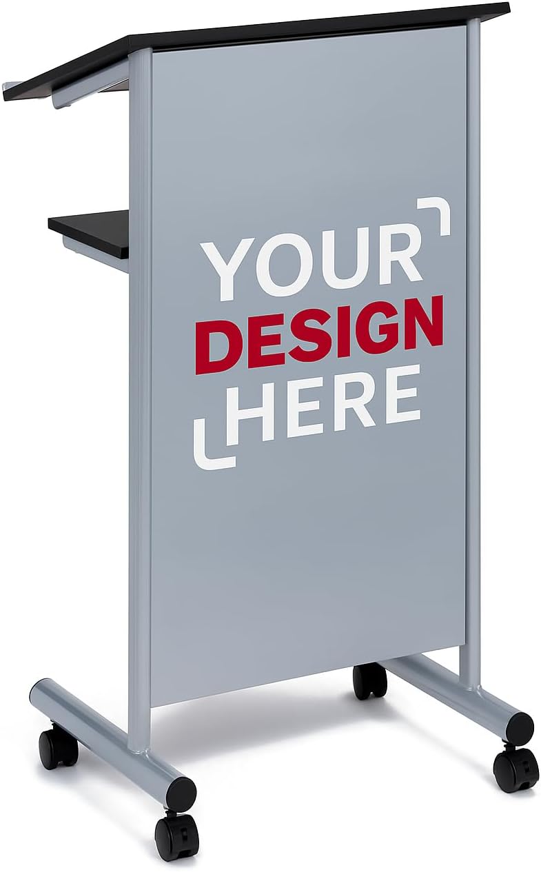 Wheeled Lectern with Storage Shelf Compact Standing Desk