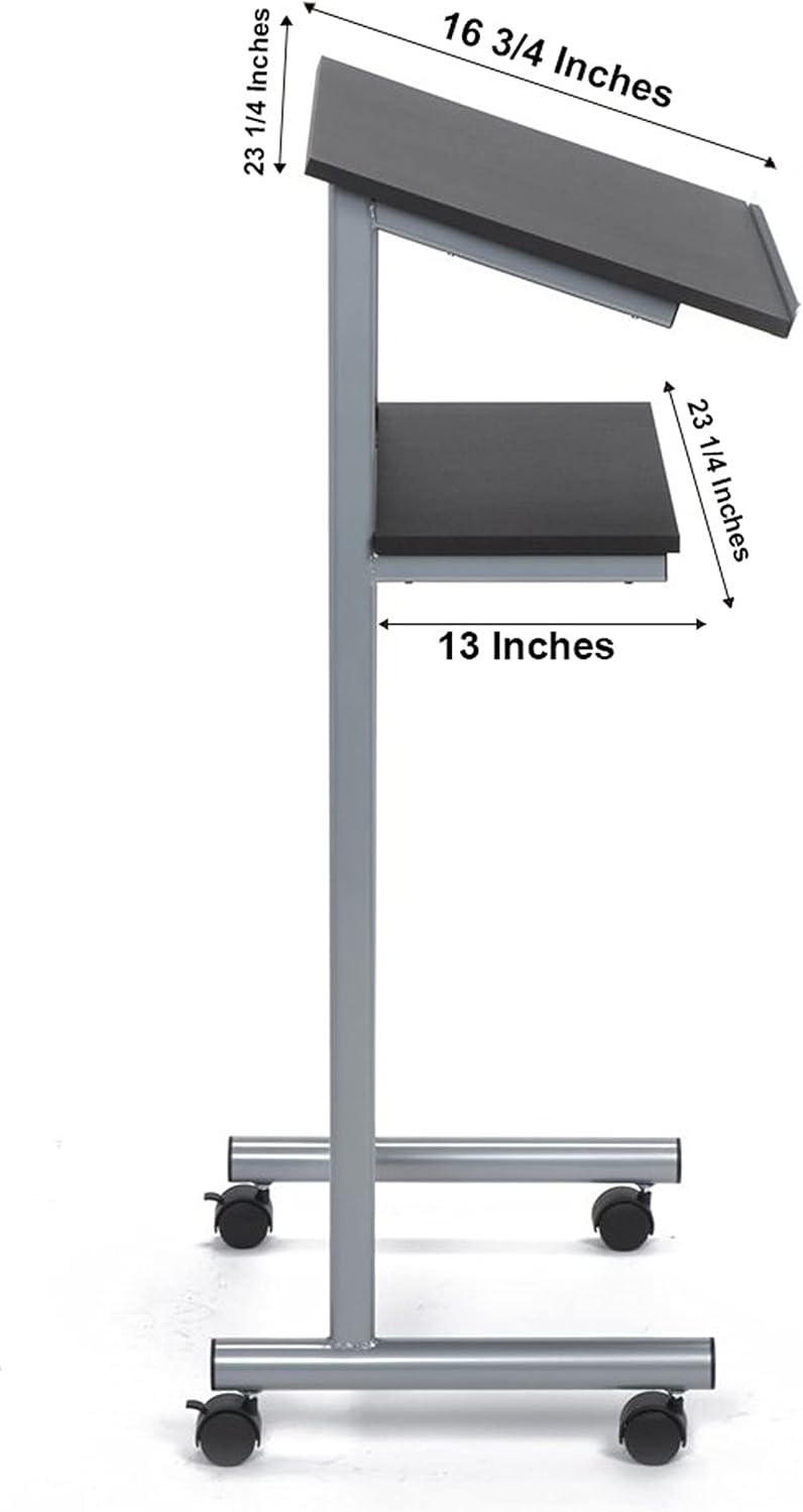 Wheeled Lectern with Storage Shelf Compact Standing Desk