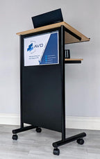 Wheeled Lectern with Storage Shelf Compact Standing Desk