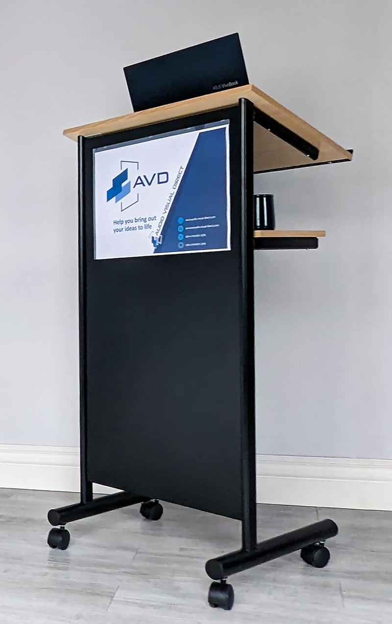 Wheeled Lectern with Storage Shelf Compact Standing Desk