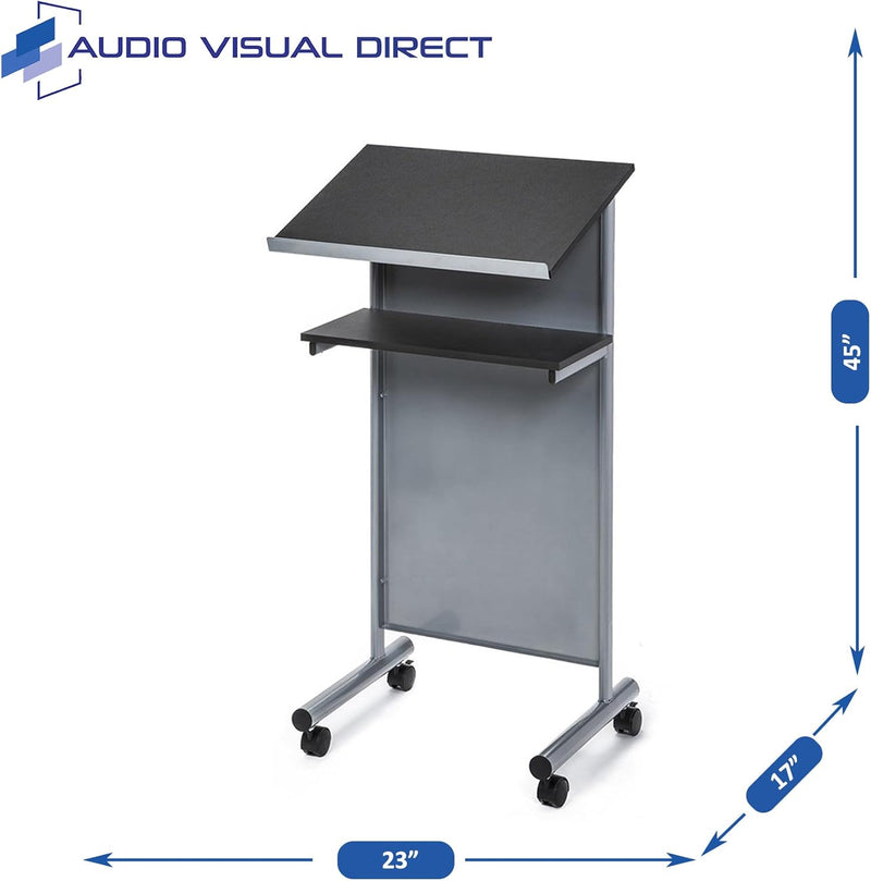 Wheeled Lectern with Storage Shelf Compact Standing Desk