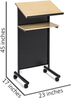 Wheeled Lectern with Storage Shelf Compact Standing Desk