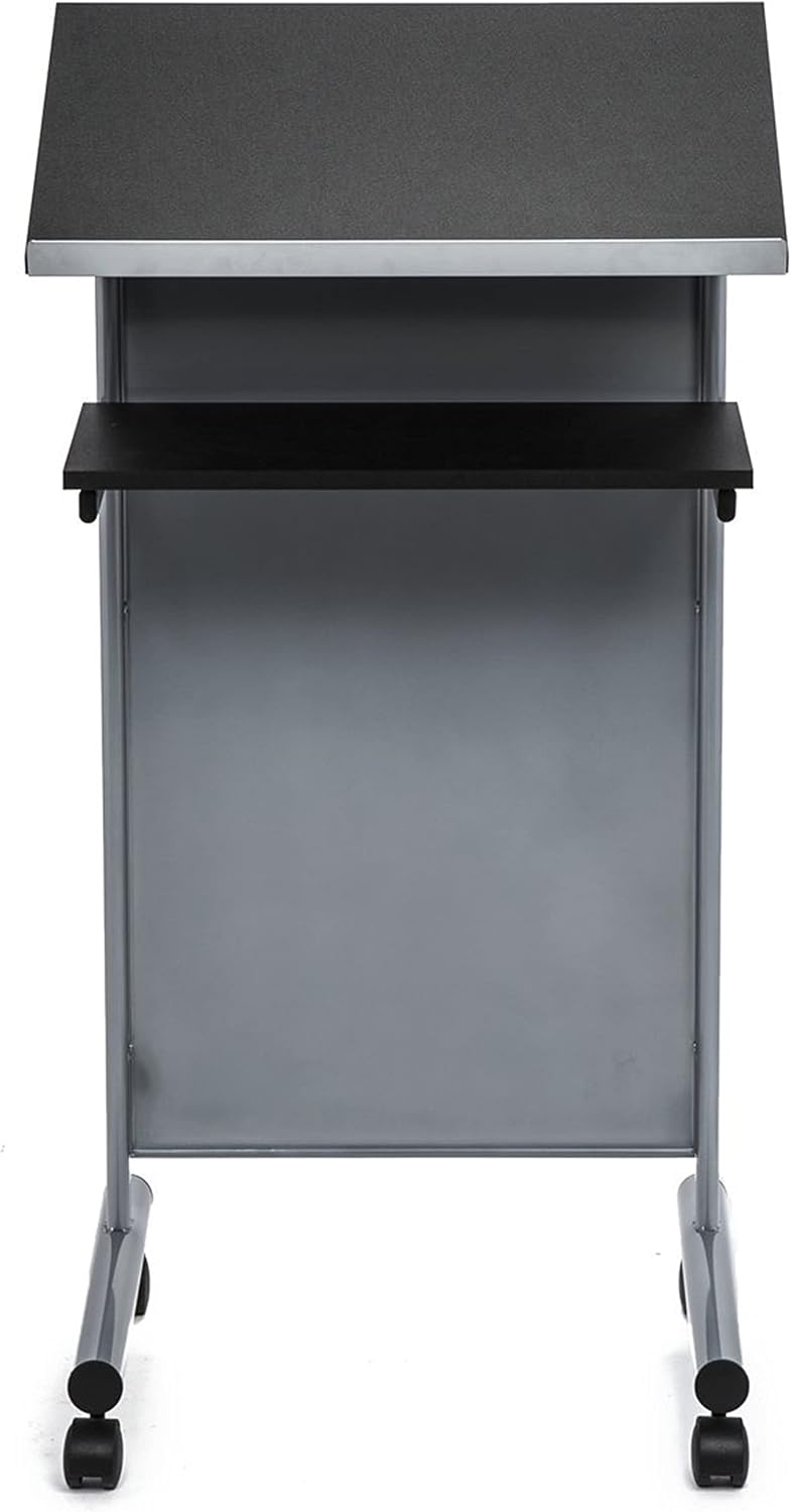Wheeled Lectern with Storage Shelf Compact Standing Desk