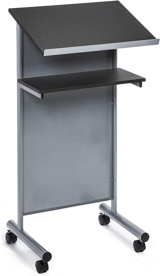 Wheeled Lectern with Storage Shelf Compact Standing Desk