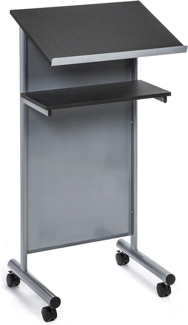 Wheeled Lectern with Storage Shelf Compact Standing Desk