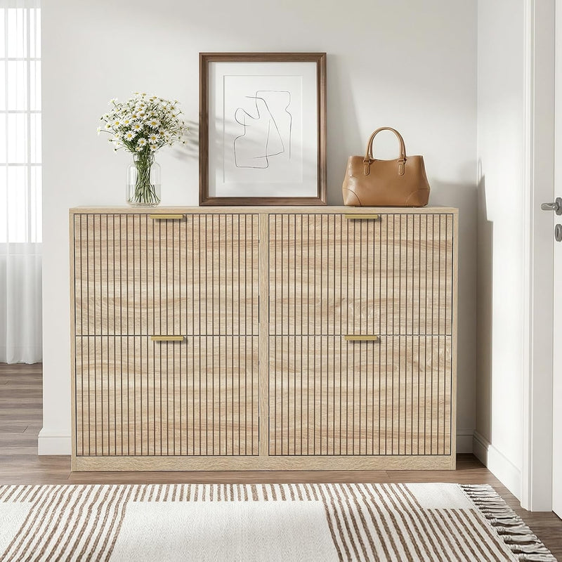 Wide Shoe Cabinet with 4 Flip Drawers Narrow