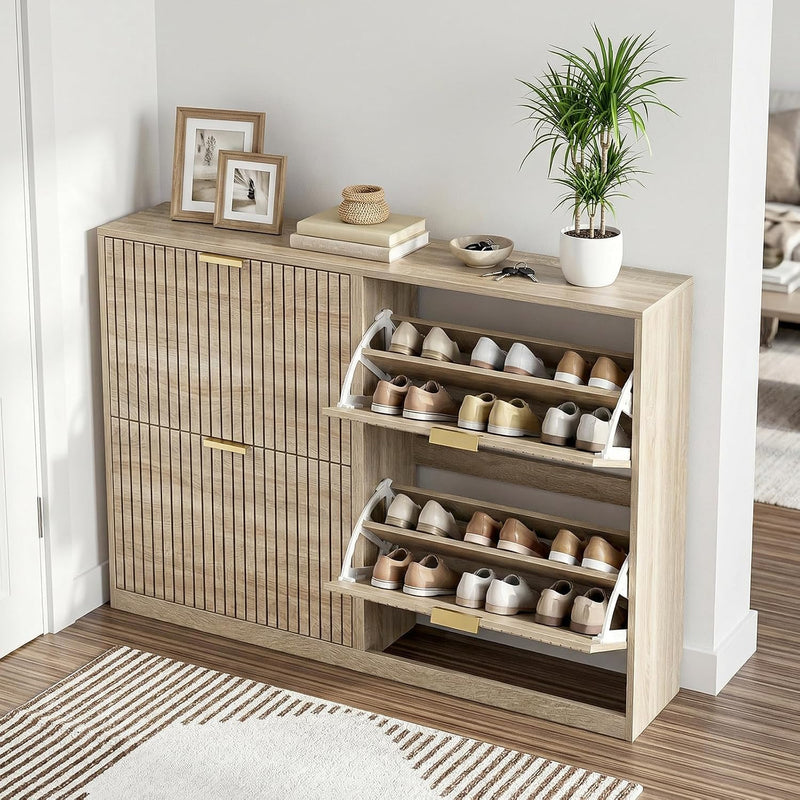 Wide Shoe Cabinet with 4 Flip Drawers Narrow