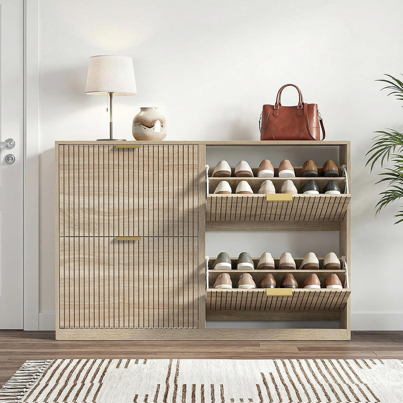 Wide Shoe Cabinet with 4 Flip Drawers Narrow