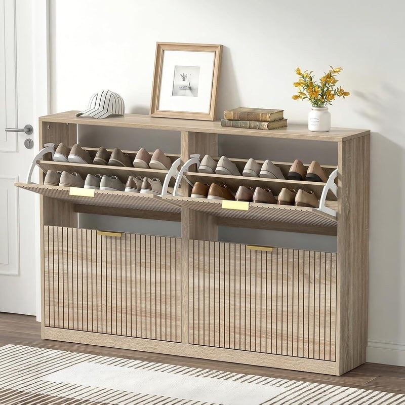 Wide Shoe Cabinet with 4 Flip Drawers Narrow