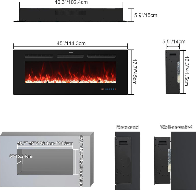 Wifi Electric Fireplace Inserts Recessed and Wall