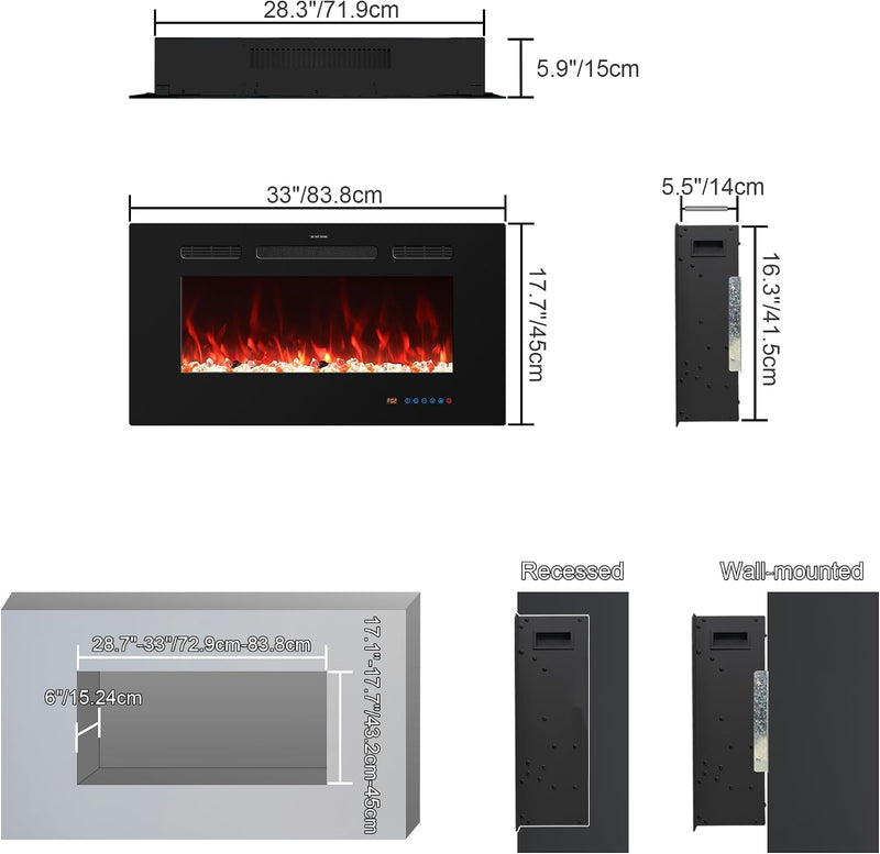 Wifi Electric Fireplace Inserts Recessed and Wall
