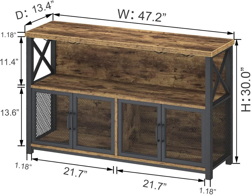 Wine Bar Cabinet Industrial Coffee Cabinets 120CM Oak