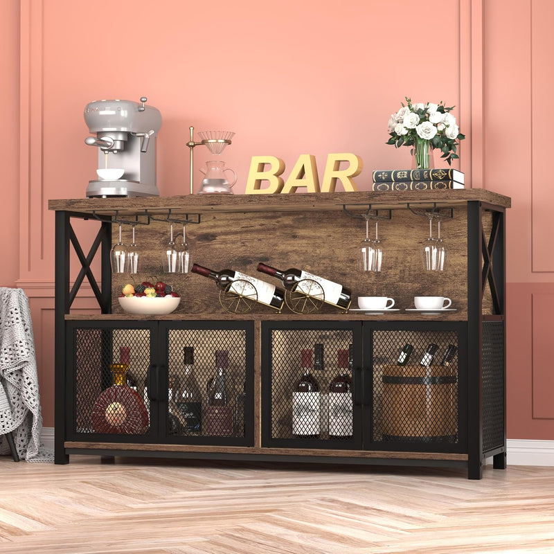 Wine Bar Cabinet Industrial Coffee Cabinets 120CM Oak