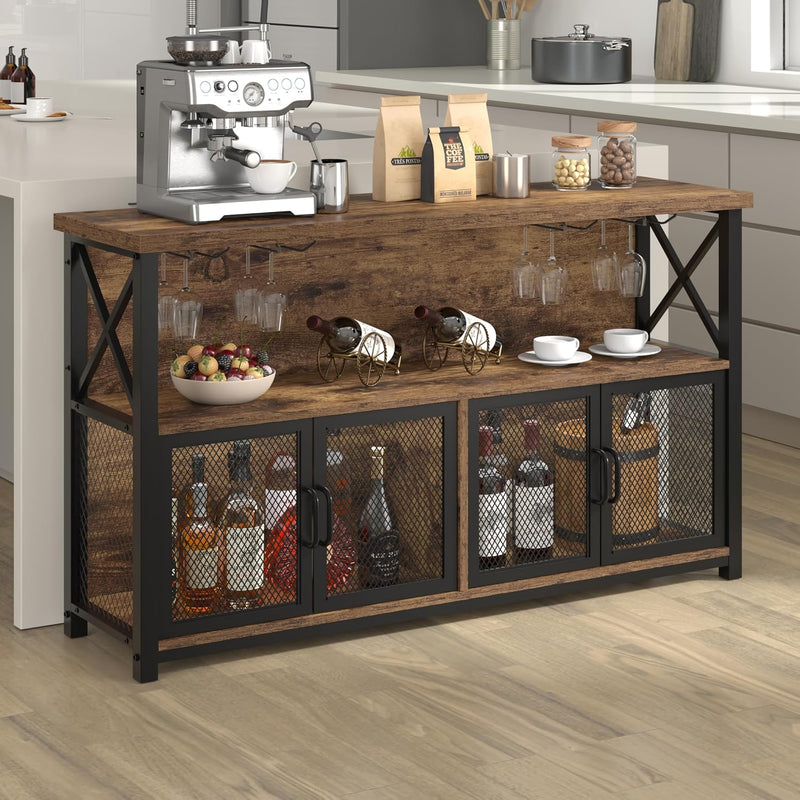 Wine Bar Cabinet Industrial Coffee Cabinets 120CM Oak