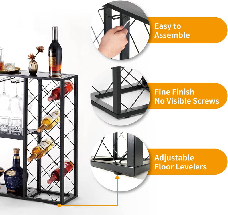 Wine Rack Console with Glass Table Top