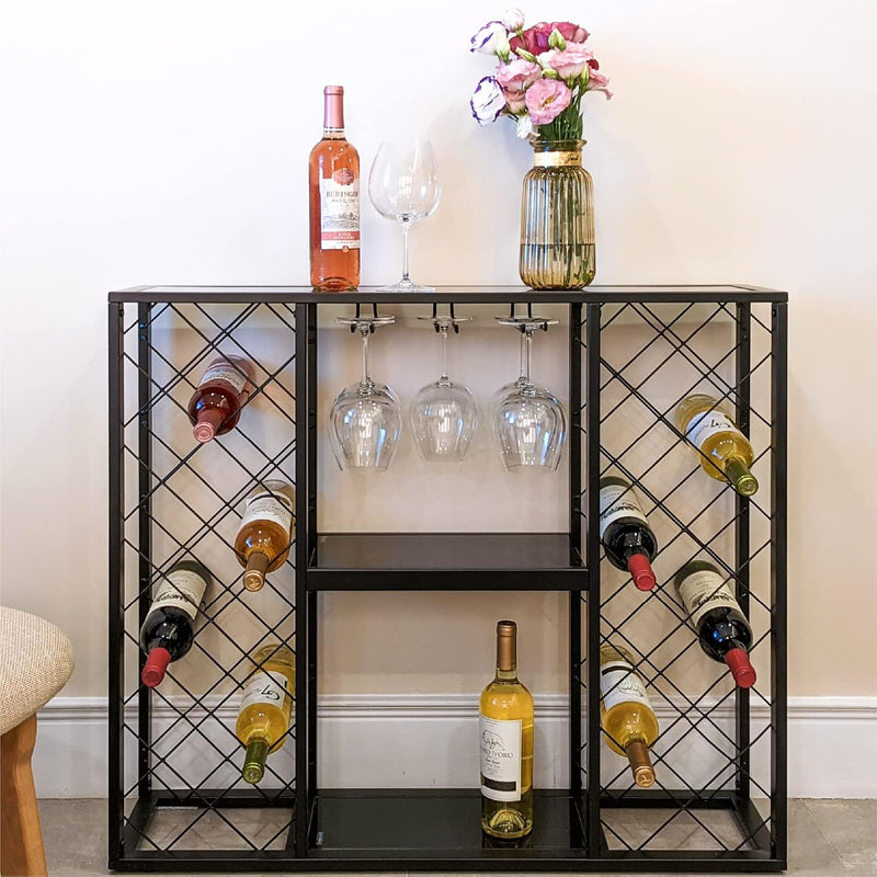 Wine Rack Console with Glass Table Top