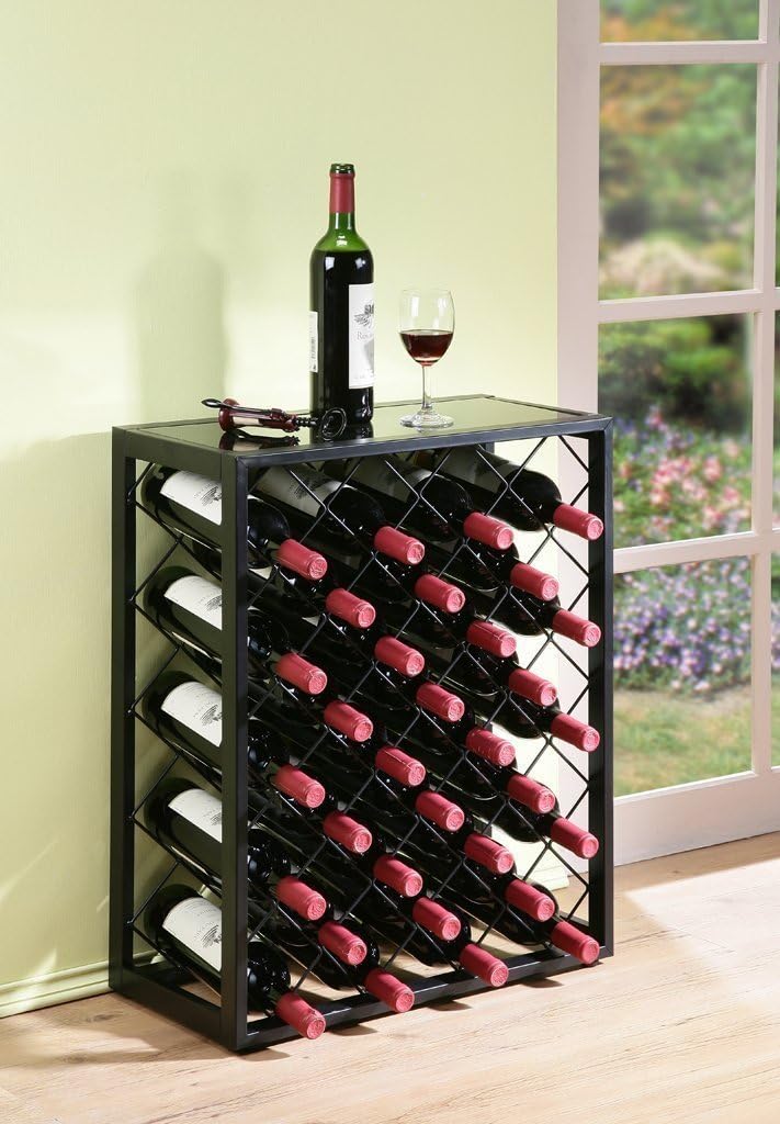 Wine Rack Console with Glass Table Top