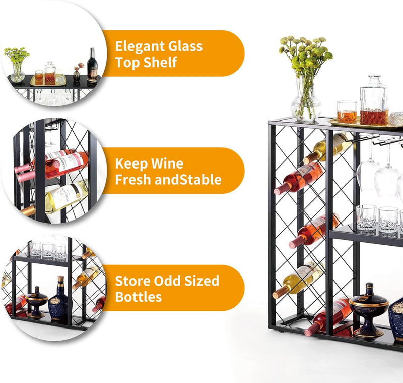 Wine Rack Console with Glass Table Top