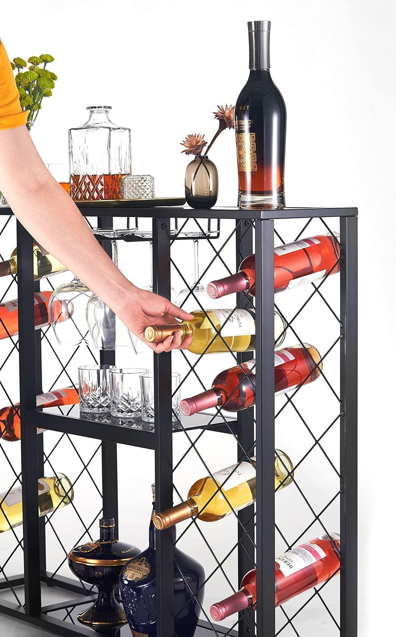 Wine Rack Console with Glass Table Top