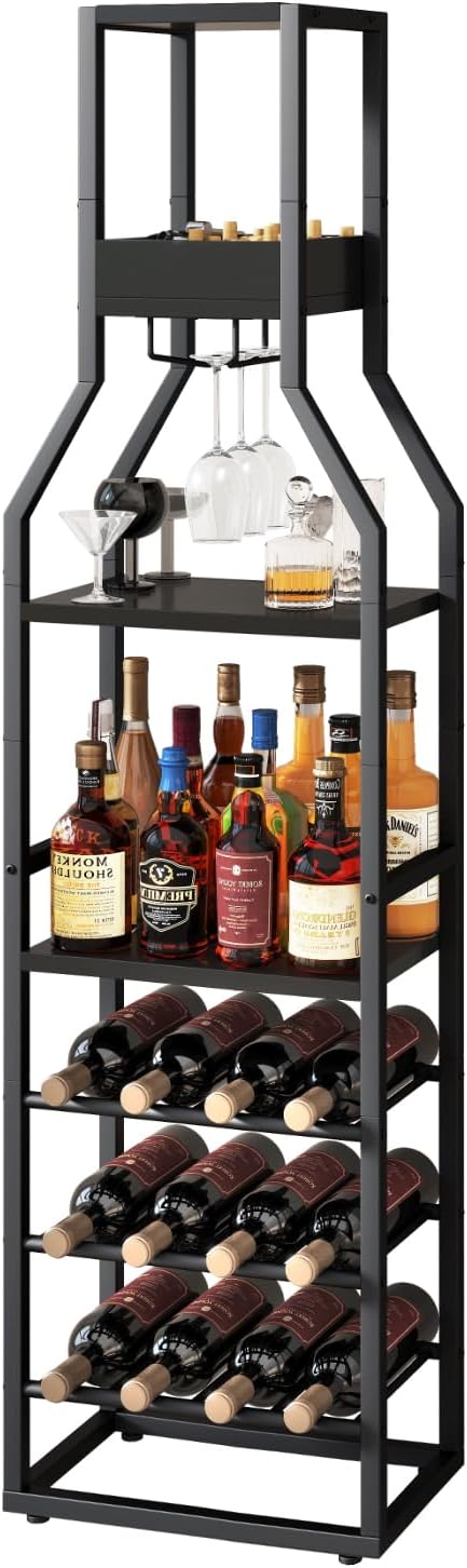 Wine Rack Freestanding Floor 15 Bottles Glass Holder