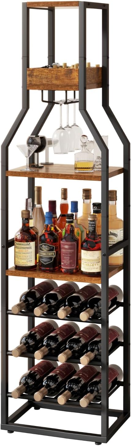 Wine Rack Freestanding Floor 15 Bottles Glass Holder
