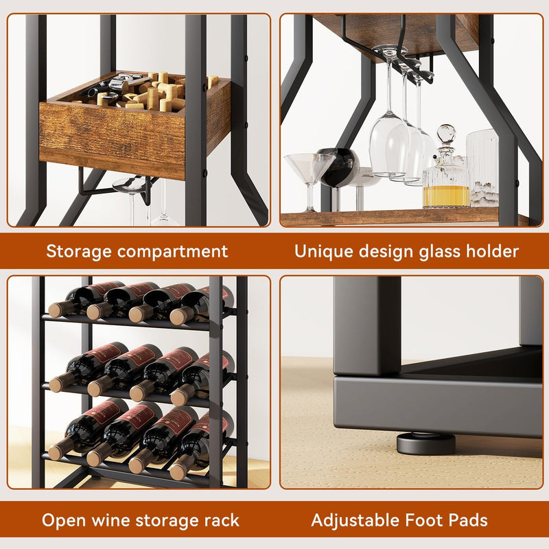 Wine Rack Freestanding Floor 15 Bottles Glass Holder