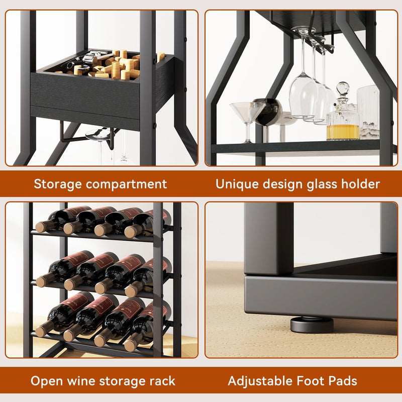 Wine Rack Freestanding Floor 15 Bottles Glass Holder