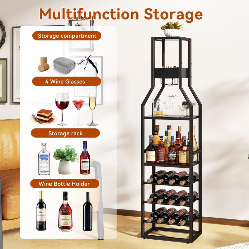 Wine Rack Freestanding Floor 15 Bottles Glass Holder