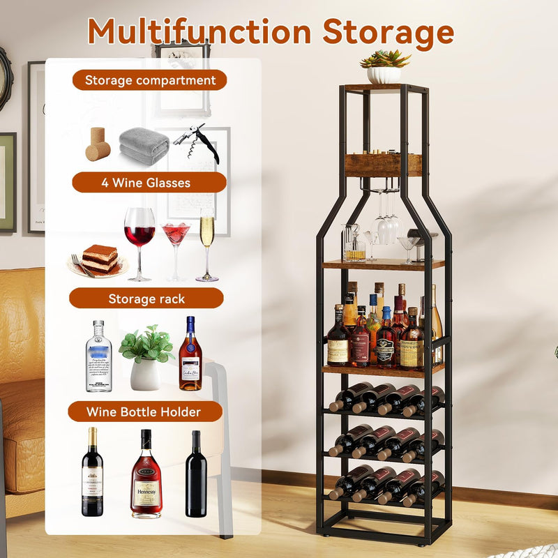 Wine Rack Freestanding Floor 15 Bottles Glass Holder