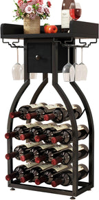 Wine Rack Freestanding Floor 15 Bottles Glass Holder