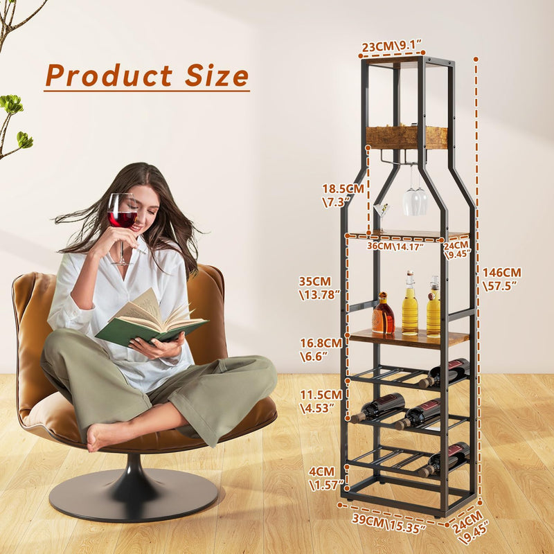 Wine Rack Freestanding Floor 15 Bottles Glass Holder