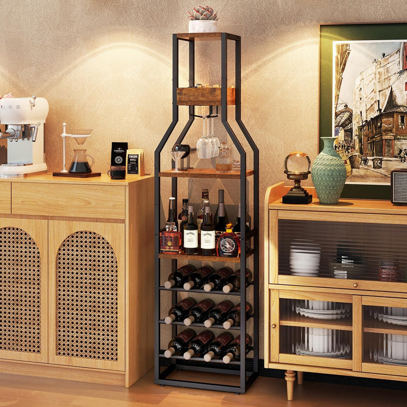Wine Rack Freestanding Floor 15 Bottles Glass Holder
