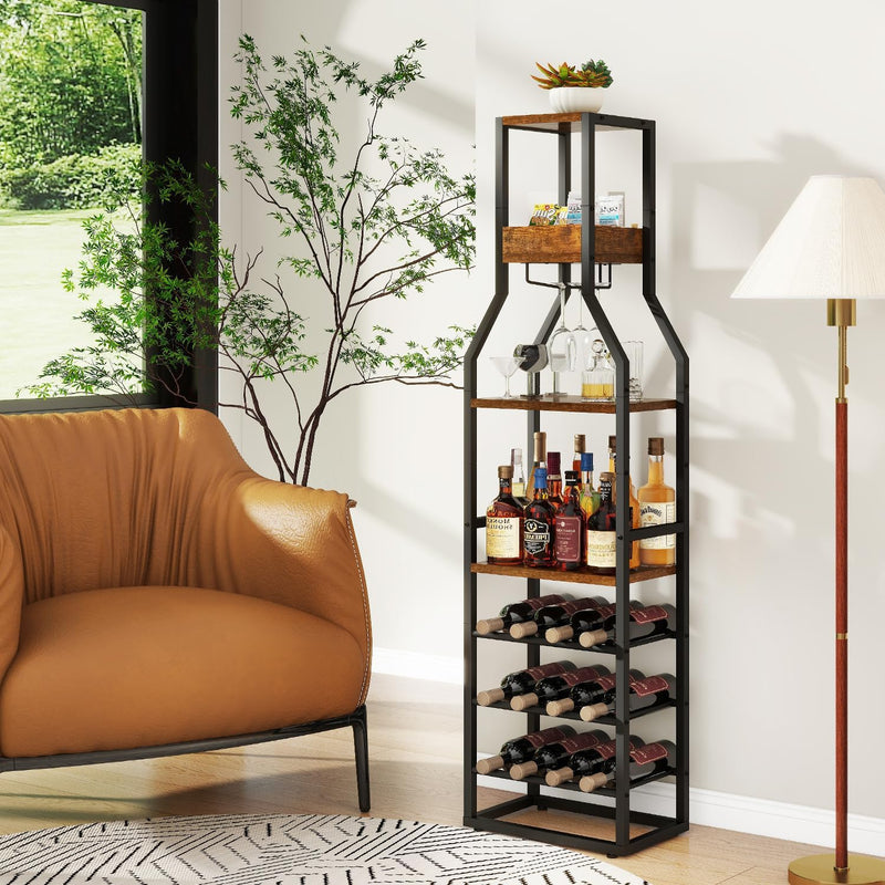 Wine Rack Freestanding Floor 15 Bottles Glass Holder