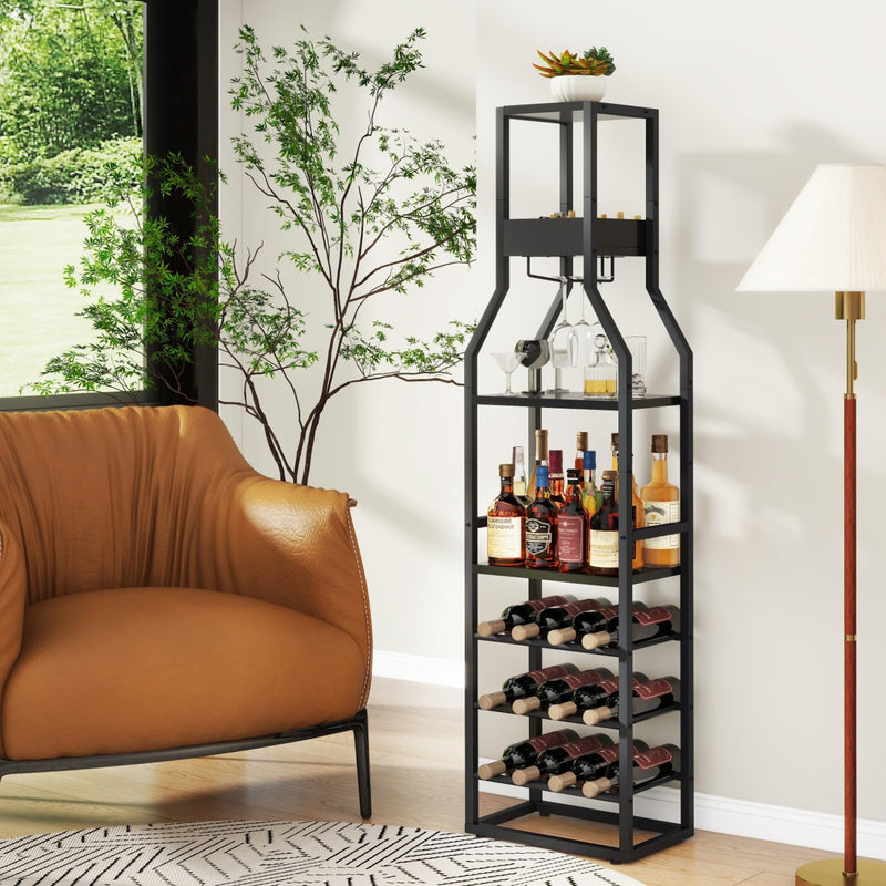 Wine Rack Freestanding Floor 15 Bottles Glass Holder