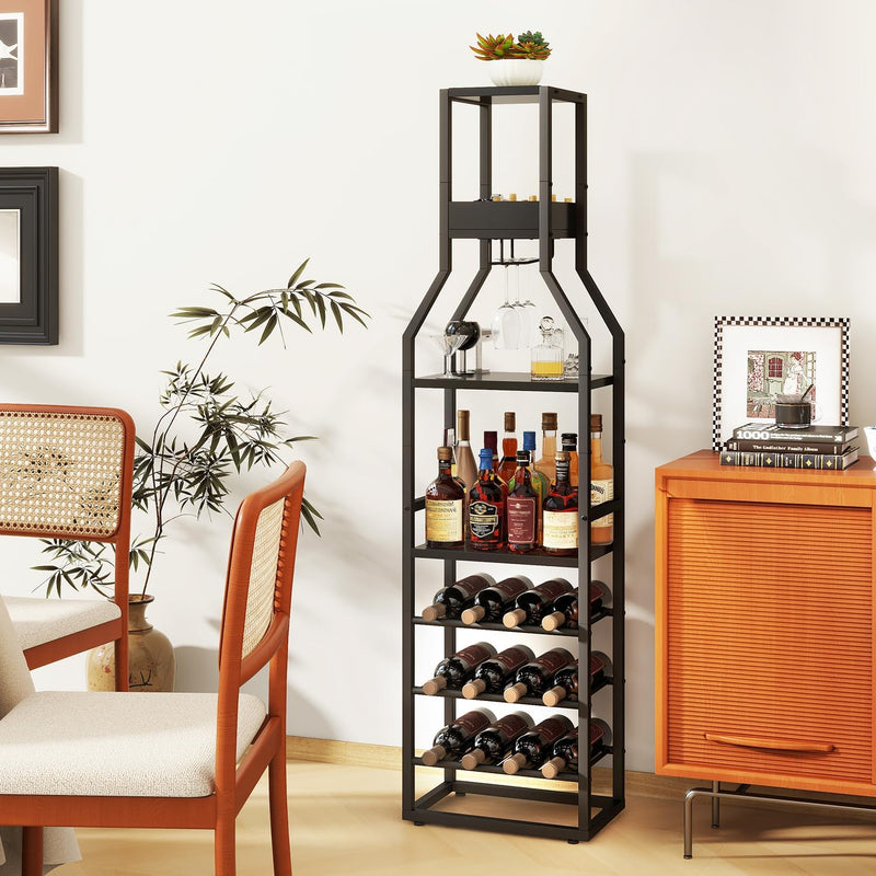 Wine Rack Freestanding Floor 15 Bottles Glass Holder