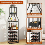 Wine Rack Freestanding Floor 15 Bottles Glass Holder