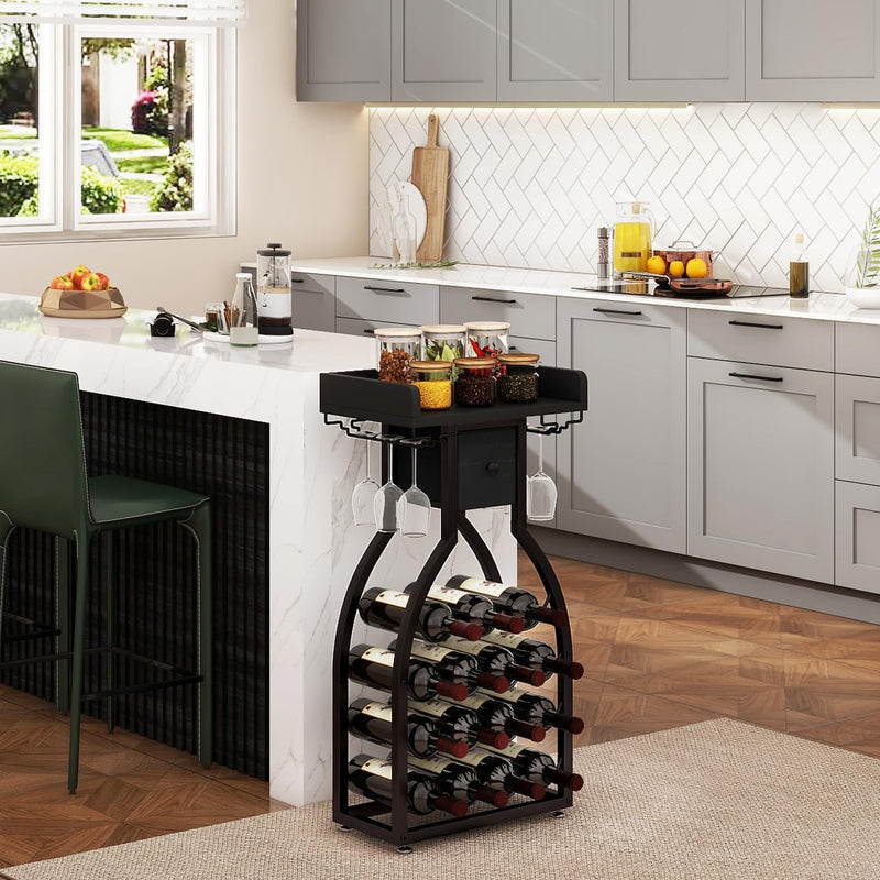 Wine Rack Freestanding Floor 15 Bottles Glass Holder
