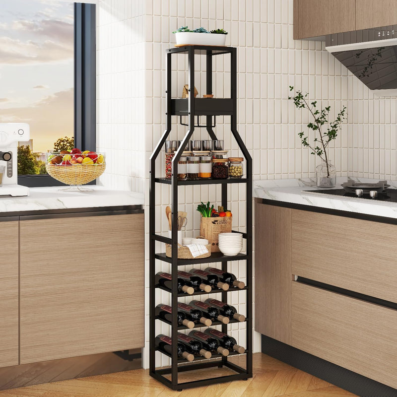 Wine Rack Freestanding Floor 15 Bottles Glass Holder