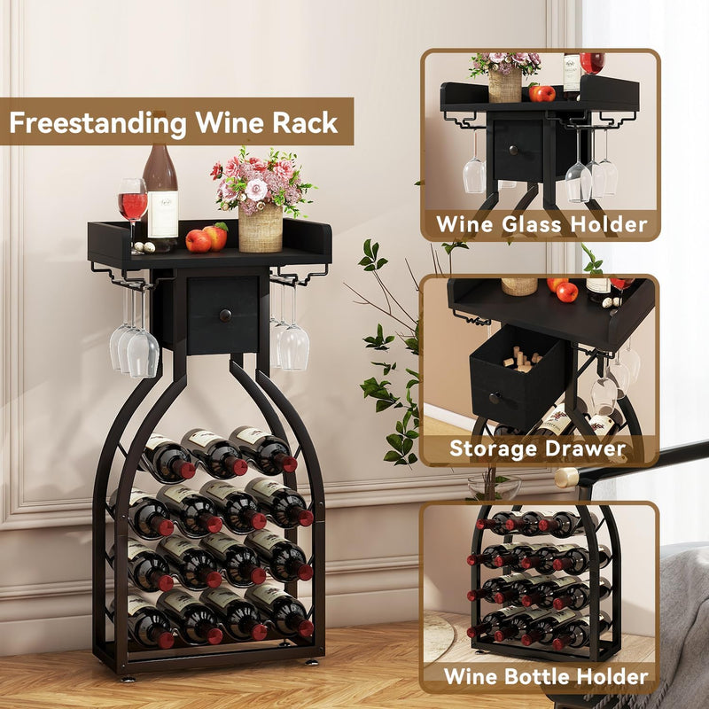 Wine Rack Freestanding Floor 15 Bottles Glass Holder
