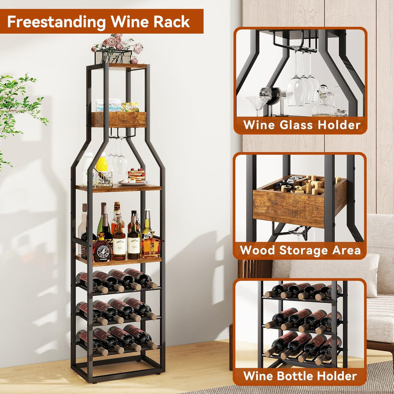 Wine Rack Freestanding Floor 15 Bottles Glass Holder