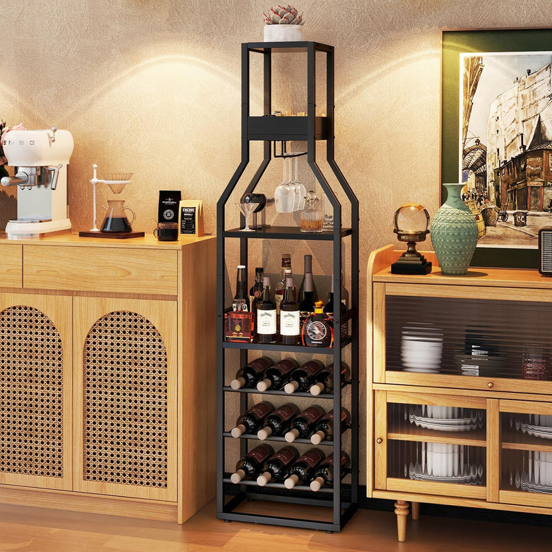 Wine Rack Freestanding Floor 15 Bottles Glass Holder