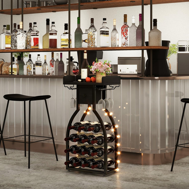 Wine Rack Freestanding Floor 15 Bottles Glass Holder
