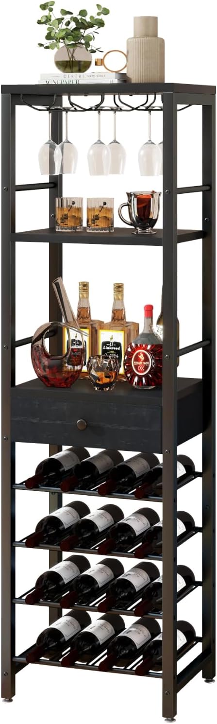 Wine Rack Freestanding Floor with Glass Holder