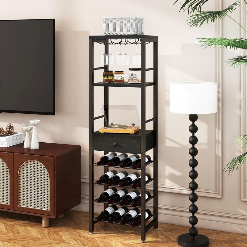 Wine Rack Freestanding Floor with Glass Holder