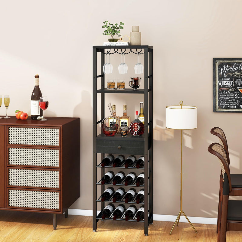 Wine Rack Freestanding Floor with Glass Holder