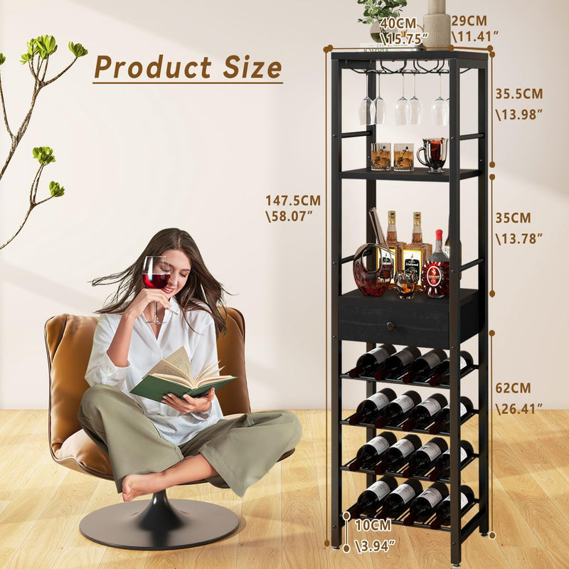 Wine Rack Freestanding Floor with Glass Holder