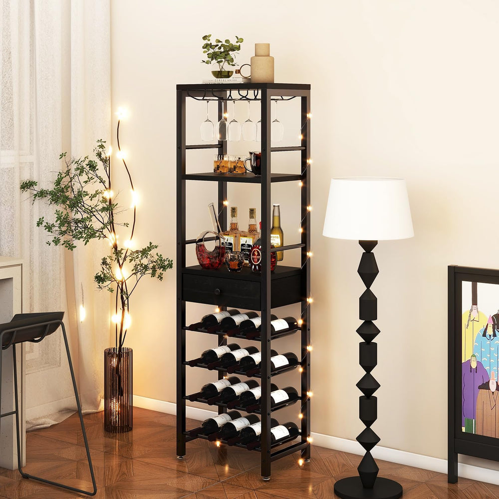 Wine Rack Freestanding Floor with Glass Holder
