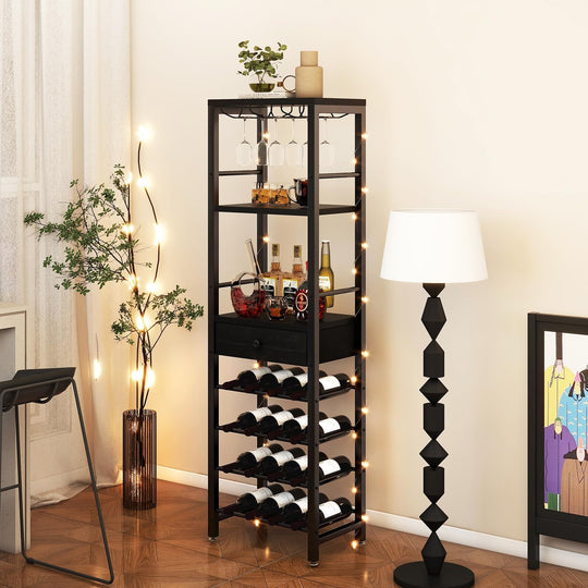 Wine Rack Freestanding Floor with Glass Holder