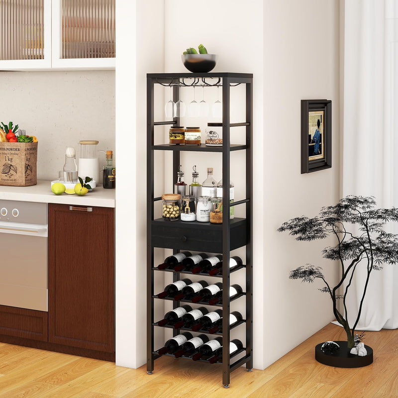 Wine Rack Freestanding Floor with Glass Holder